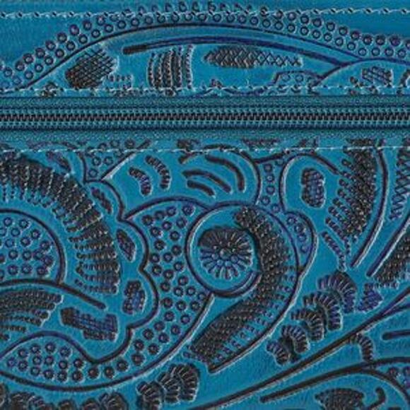 NWT Turquoise Handcrafted  Embossed Leather RFID Women's Zip Around Wallet - Picture 5 of 5